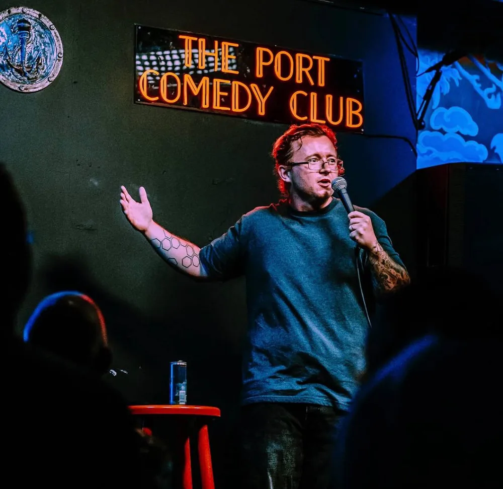 Rob Stant on stage at The Port Comedy Club